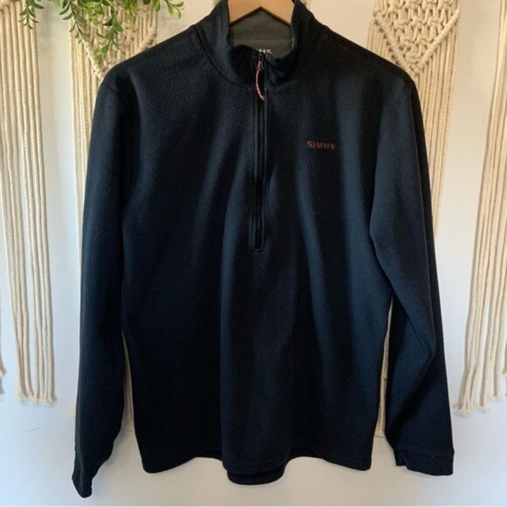 SIMMS Men’s 1/4 Zip Fleece Pullover Black Orange Size Medium